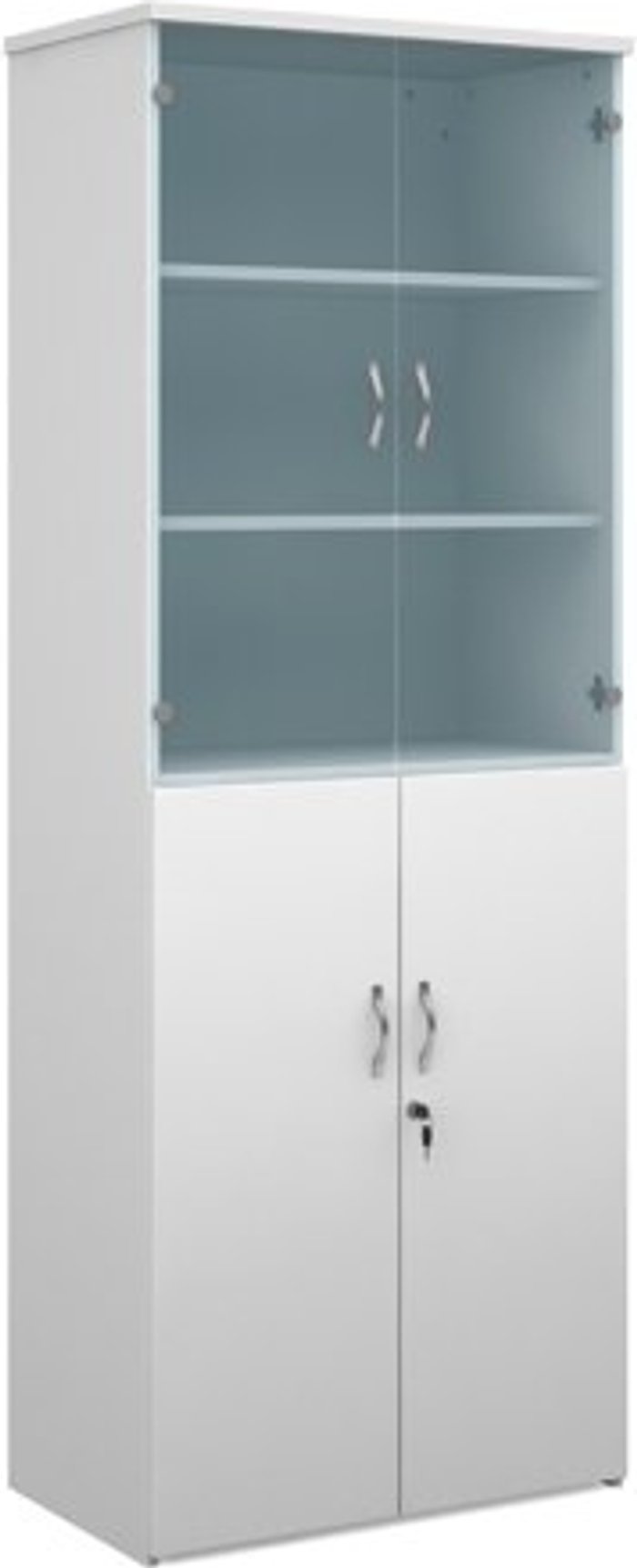Office Monster | Duo Duo combination unit with glass upper doors 2140mm high with 5 shelves - white Duo Duo combination unit with glass upper doors 2140mm high with 5 shelves - white