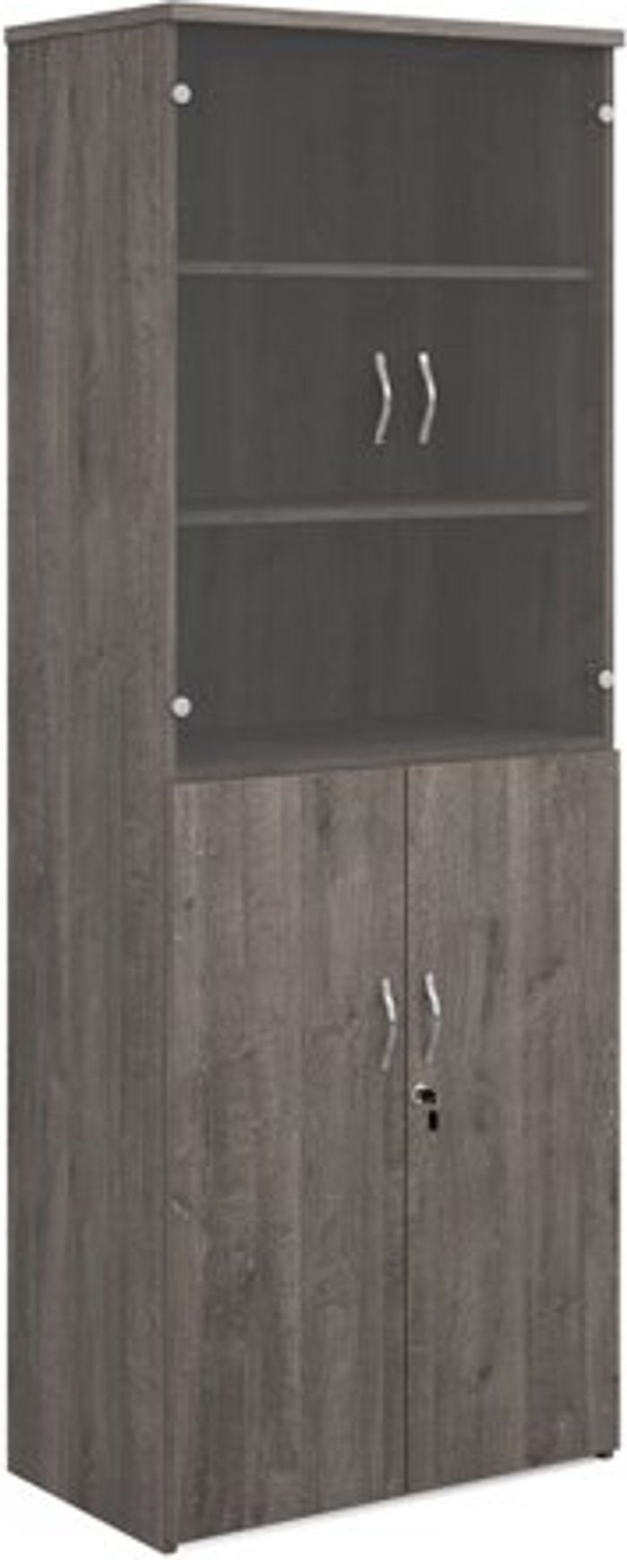Office Monster | Universal Universal combination unit with glass upper doors 2140mm high with 5 shelves - grey oak Universal Universal combination unit with glass upper doors 2140mm high with 5 shelves - grey oak