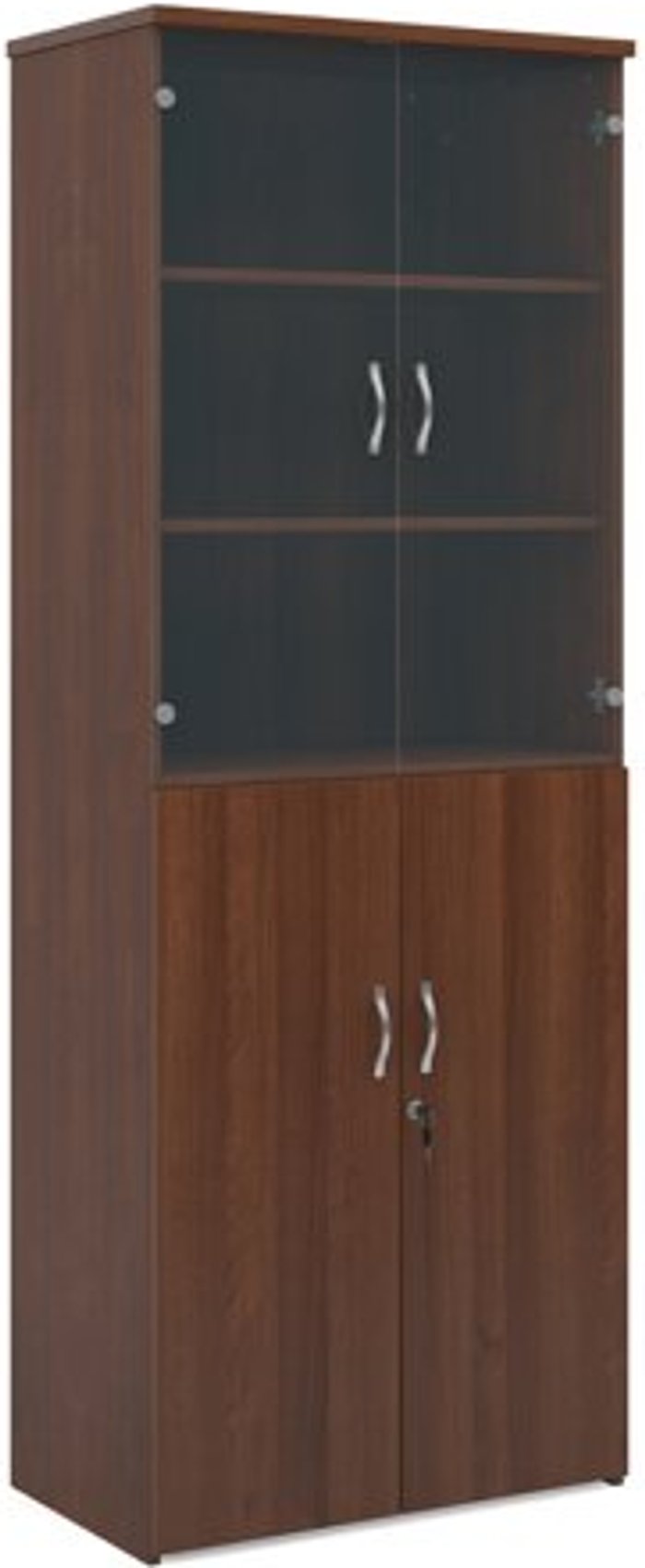 Office Monster | Universal Universal combination unit with glass upper doors 2140mm high with 5 shelves - walnut Universal Universal combination unit with glass upper doors 2140mm high with 5 shelves - walnut