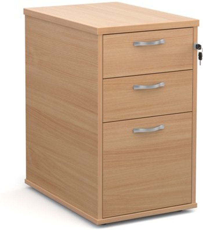 Office Monster | Universal Desk high 3 drawer pedestal with silver handles 600mm deep - beech Universal Desk high 3 drawer pedestal with silver handles 600mm deep - beech