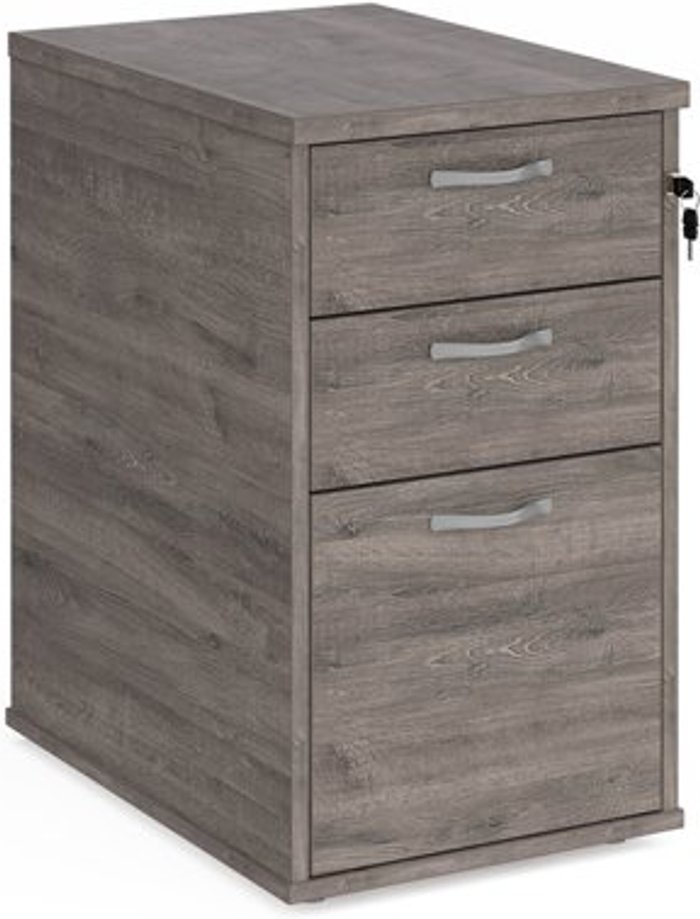Office Monster | Universal Desk high 3 drawer pedestal with silver handles 600mm deep - grey oak Universal Desk high 3 drawer pedestal with silver handles 600mm deep - grey oak