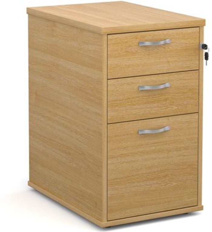 Office Monster | Universal Desk high 3 drawer pedestal with silver handles 600mm deep - oak Universal Desk high 3 drawer pedestal with silver handles 600mm deep - oak
