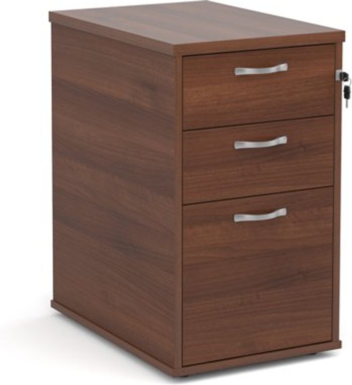 Office Monster | Universal Desk high 3 drawer pedestal with silver handles 600mm deep - walnut Universal Desk high 3 drawer pedestal with silver handles 600mm deep - walnut