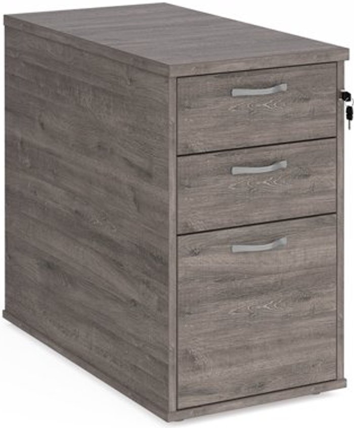 Office Monster | Universal Desk high 3 drawer pedestal with silver handles 800mm deep - grey oak Universal Desk high 3 drawer pedestal with silver handles 800mm deep - grey oak