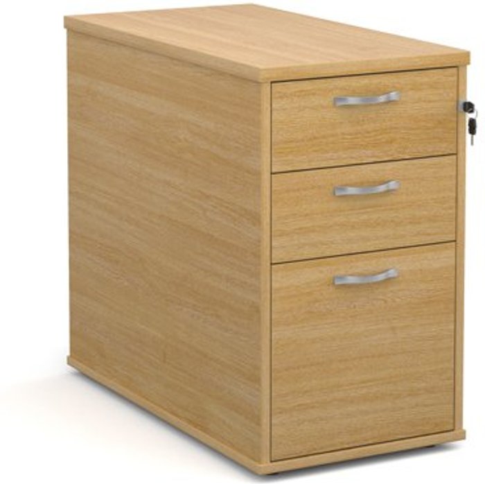 Office Monster | Universal Desk high 3 drawer pedestal with silver handles 800mm deep - oak Universal Desk high 3 drawer pedestal with silver handles 800mm deep - oak