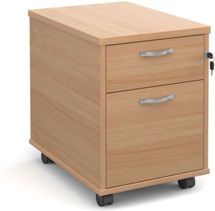 Office Monster | Maestro 25 Mobile 2 drawer pedestal with silver handles 600mm deep - beech Maestro 25 Mobile 2 drawer pedestal with silver handles 600mm deep - beech