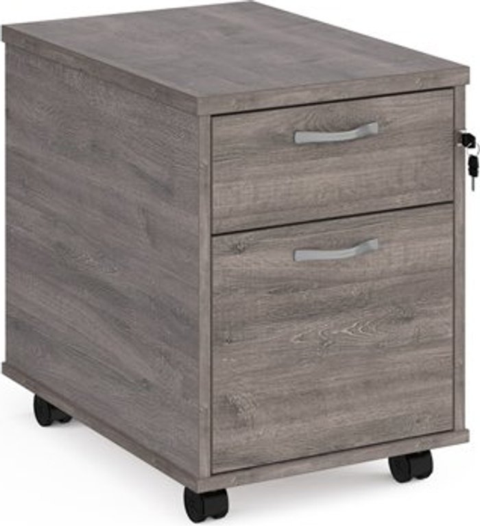 Office Monster | Maestro 25 Mobile 2 drawer pedestal with silver handles 600mm deep - grey oak Maestro 25 Mobile 2 drawer pedestal with silver handles 600mm deep - grey oak
