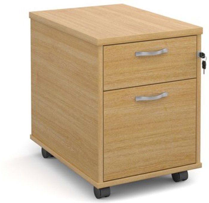 Office Monster | Maestro 25 Mobile 2 drawer pedestal with silver handles 600mm deep - oak Maestro 25 Mobile 2 drawer pedestal with silver handles 600mm deep - oak