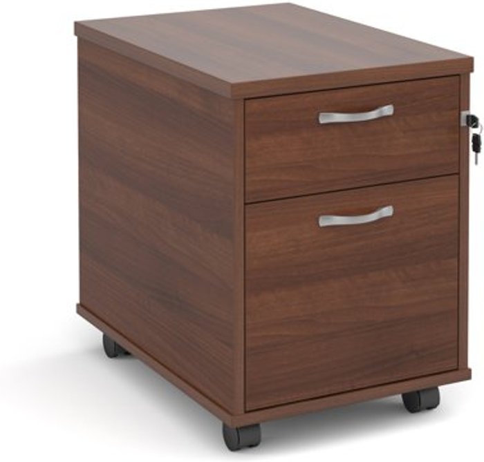 Office Monster | Maestro 25 Mobile 2 drawer pedestal with silver handles 600mm deep - walnut Maestro 25 Mobile 2 drawer pedestal with silver handles 600mm deep - walnut