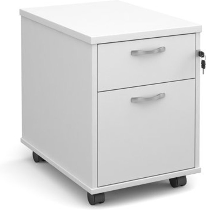 Office Monster | Maestro 25 Mobile 2 drawer pedestal with silver handles 600mm deep - white Maestro 25 Mobile 2 drawer pedestal with silver handles 600mm deep - white