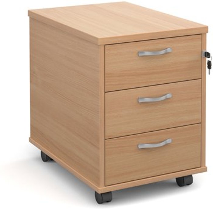 Office Monster | Maestro 25 Mobile 3 drawer pedestal with silver handles 600mm deep - beech Maestro 25 Mobile 3 drawer pedestal with silver handles 600mm deep - beech