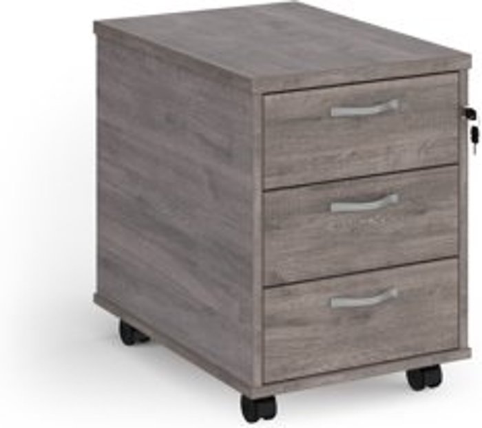 Office Monster | Maestro 25 Mobile 3 drawer pedestal with silver handles 600mm deep - grey oak Maestro 25 Mobile 3 drawer pedestal with silver handles 600mm deep - grey oak