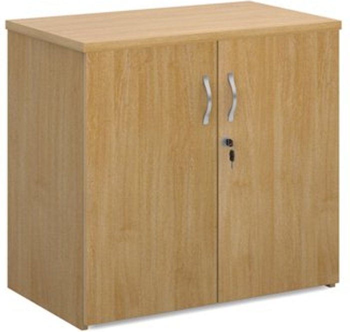 Office Monster | Universal Universal double door cupboard 740mm high with 1 shelf - oak Universal Universal double door cupboard 740mm high with 1 shelf - oak