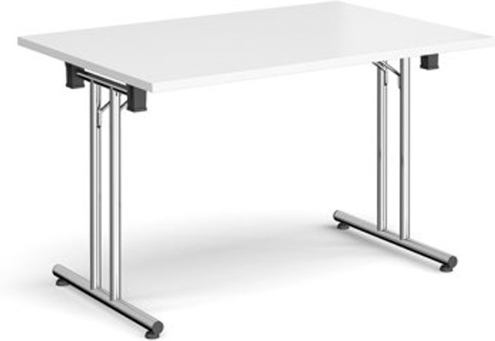 Office Monster | Dams Rectangular folding leg table with chrome legs and straight foot rails 1200mm x 800mm - white Dams Rectangular folding leg table with chrome legs and straight foot rails 1200mm x 800mm - white