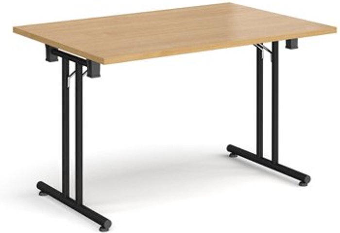 Office Monster | Dams Rectangular folding leg table with black legs and straight foot rails 1200mm x 800mm - oak Dams Rectangular folding leg table with black legs and straight foot rails 1200mm x 800mm - oak