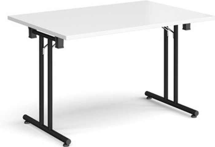 Office Monster | Dams Rectangular folding leg table with black legs and straight foot rails 1200mm x 800mm - white Dams Rectangular folding leg table with black legs and straight foot rails 1200mm x 800mm - white