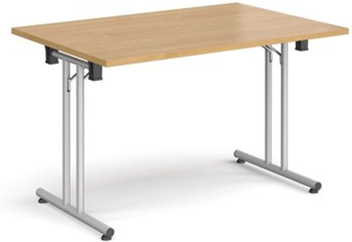 Office Monster | Dams Rectangular folding leg table with silver legs and straight foot rails 1200mm x 800mm - oak Dams Rectangular folding leg table with silver legs and straight foot rails 1200mm x 800mm - oak