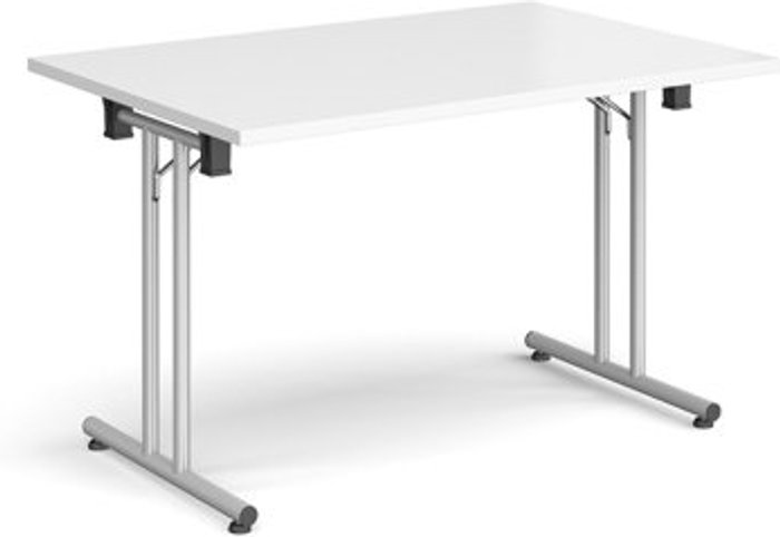 Office Monster | Dams Rectangular folding leg table with silver legs and straight foot rails 1200mm x 800mm - white Dams Rectangular folding leg table with silver legs and straight foot rails 1200mm x 800mm - white