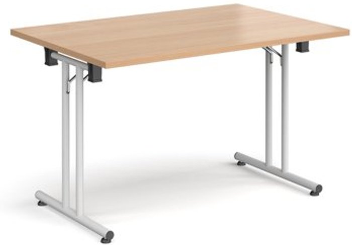 Office Monster | Dams Rectangular folding leg table with white legs and straight foot rails 1200mm x 800mm - beech Dams Rectangular folding leg table with white legs and straight foot rails 1200mm x 800mm - beech