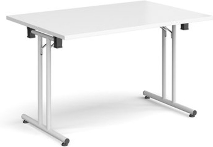 Office Monster | Dams Rectangular folding leg table with white legs and straight foot rails 1200mm x 800mm - white Dams Rectangular folding leg table with white legs and straight foot rails 1200mm x 800mm - white
