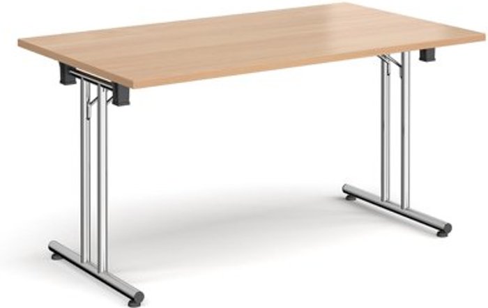 Office Monster | Dams Rectangular folding leg table with chrome legs and straight foot rails 1400mm x 800mm - beech Dams Rectangular folding leg table with chrome legs and straight foot rails 1400mm x 800mm - beech