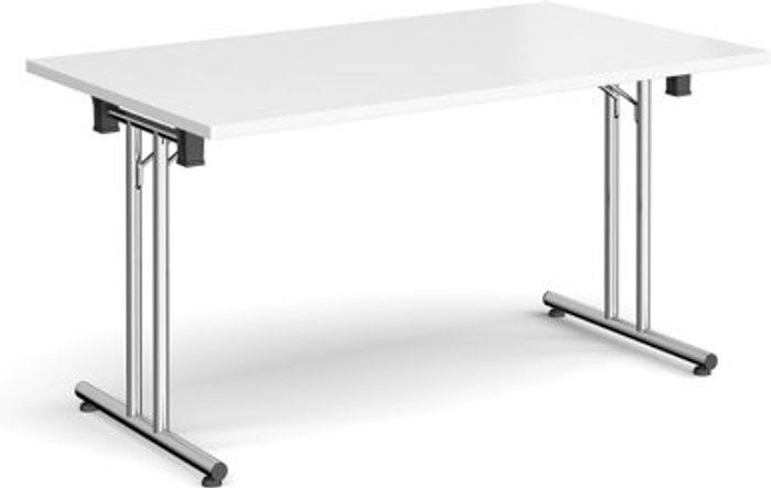 Office Monster | Dams Rectangular folding leg table with chrome legs and straight foot rails 1400mm x 800mm - white Dams Rectangular folding leg table with chrome legs and straight foot rails 1400mm x 800mm - white