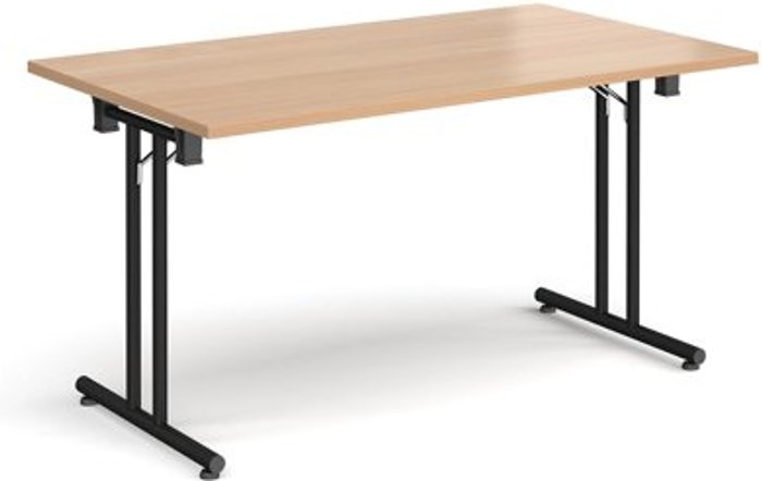 Office Monster | Dams Rectangular folding leg table with black legs and straight foot rails 1400mm x 800mm - beech Dams Rectangular folding leg table with black legs and straight foot rails 1400mm x 800mm - beech
