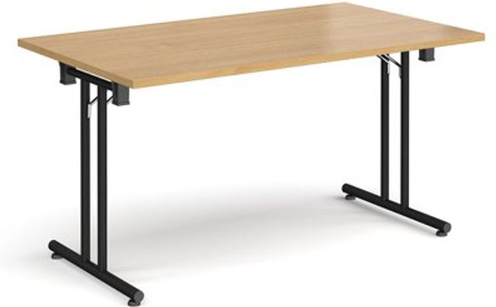 Office Monster | Dams Rectangular folding leg table with black legs and straight foot rails 1400mm x 800mm - oak Dams Rectangular folding leg table with black legs and straight foot rails 1400mm x 800mm - oak