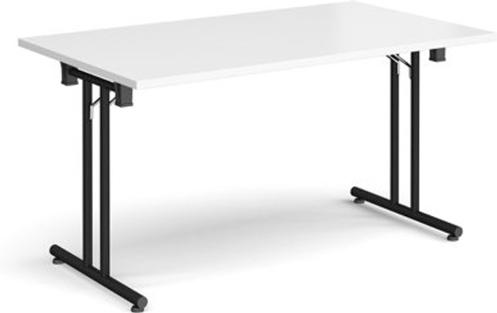 Office Monster | Dams Rectangular folding leg table with black legs and straight foot rails 1400mm x 800mm - white Dams Rectangular folding leg table with black legs and straight foot rails 1400mm x 800mm - white