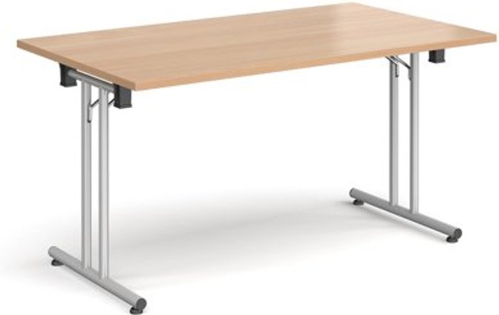 Office Monster | Dams Rectangular folding leg table with silver legs and straight foot rails 1400mm x 800mm - beech Dams Rectangular folding leg table with silver legs and straight foot rails 1400mm x 800mm - beech
