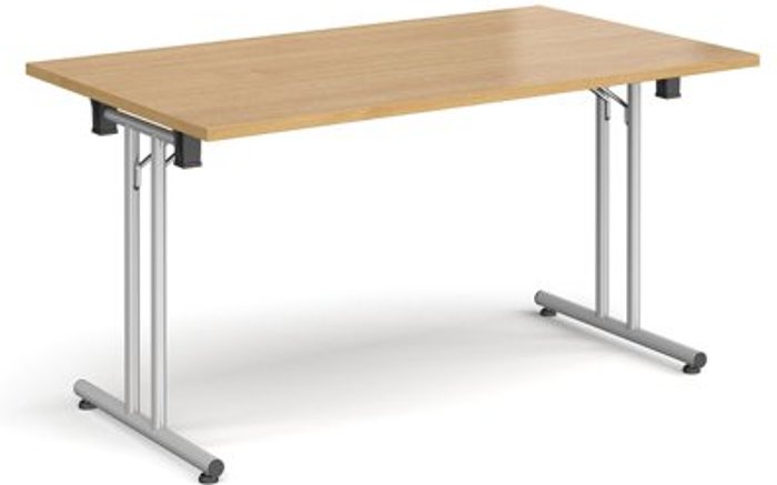 Office Monster | Dams Rectangular folding leg table with silver legs and straight foot rails 1400mm x 800mm - oak Dams Rectangular folding leg table with silver legs and straight foot rails 1400mm x 800mm - oak