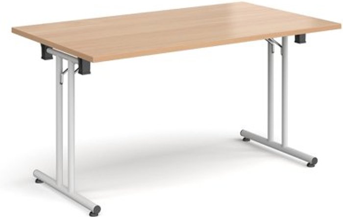 Office Monster | Dams Rectangular folding leg table with white legs and straight foot rails 1400mm x 800mm - beech Dams Rectangular folding leg table with white legs and straight foot rails 1400mm x 800mm - beech