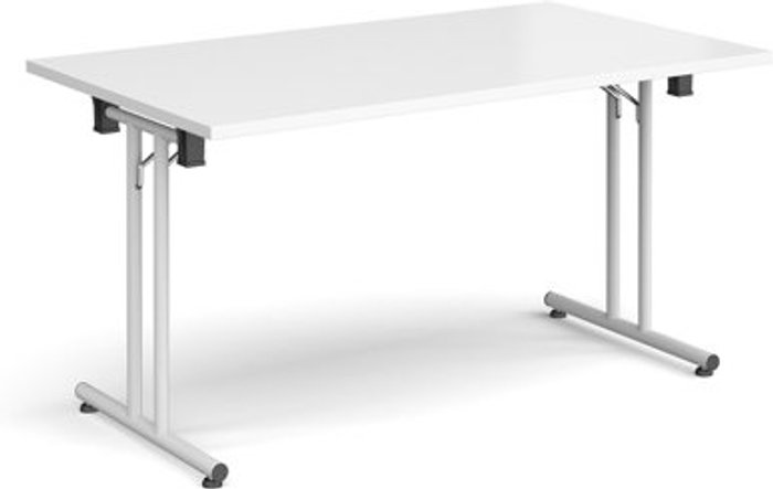Office Monster | Dams Rectangular folding leg table with white legs and straight foot rails 1400mm x 800mm - white Dams Rectangular folding leg table with white legs and straight foot rails 1400mm x 800mm - white