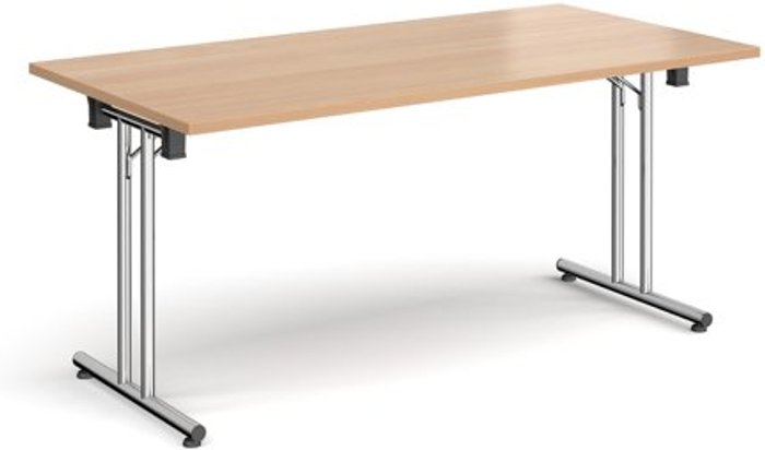 Office Monster | Dams Rectangular folding leg table with chrome legs and straight foot rails 1600mm x 800mm - beech Dams Rectangular folding leg table with chrome legs and straight foot rails 1600mm x 800mm - beech