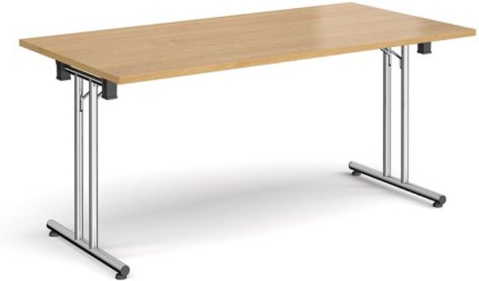 Office Monster | Dams Rectangular folding leg table with chrome legs and straight foot rails 1600mm x 800mm - oak Dams Rectangular folding leg table with chrome legs and straight foot rails 1600mm x 800mm - oak