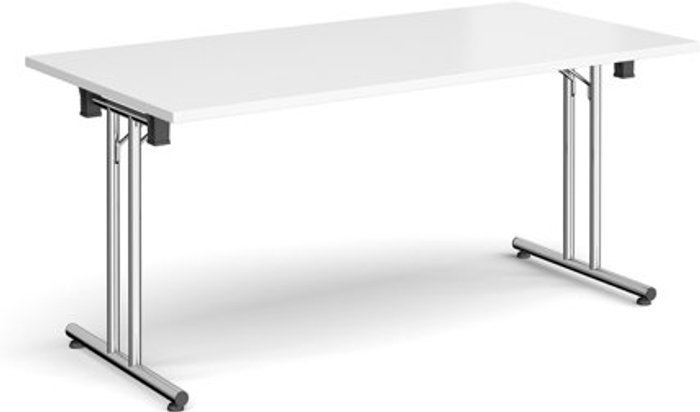 Office Monster | Dams Rectangular folding leg table with chrome legs and straight foot rails 1600mm x 800mm - white Dams Rectangular folding leg table with chrome legs and straight foot rails 1600mm x 800mm - white