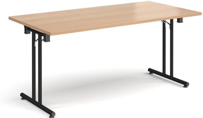 Office Monster | Dams Rectangular folding leg table with black legs and straight foot rails 1600mm x 800mm - beech Dams Rectangular folding leg table with black legs and straight foot rails 1600mm x 800mm - beech