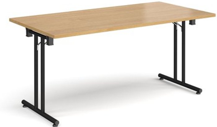 Office Monster | Dams Rectangular folding leg table with black legs and straight foot rails 1600mm x 800mm - oak Dams Rectangular folding leg table with black legs and straight foot rails 1600mm x 800mm - oak