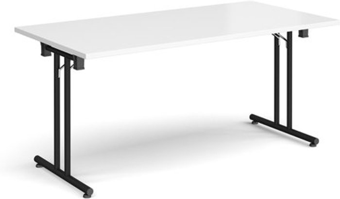 Office Monster | Dams Rectangular folding leg table with black legs and straight foot rails 1600mm x 800mm - white Dams Rectangular folding leg table with black legs and straight foot rails 1600mm x 800mm - white