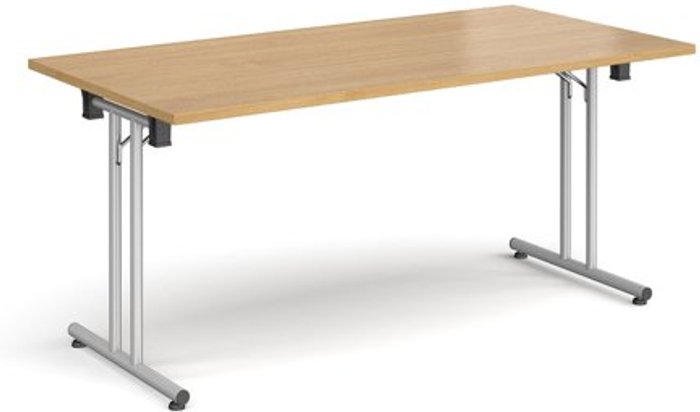 Office Monster | Dams Rectangular folding leg table with silver legs and straight foot rails 1600mm x 800mm - oak Dams Rectangular folding leg table with silver legs and straight foot rails 1600mm x 800mm - oak