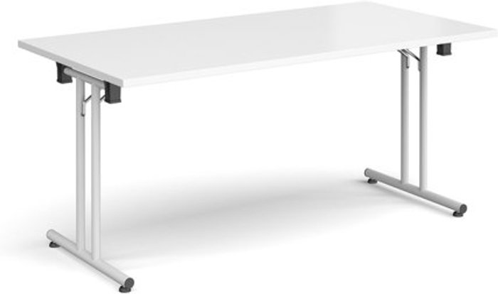 Office Monster | Dams Rectangular folding leg table with white legs and straight foot rails 1600mm x 800mm - white Dams Rectangular folding leg table with white legs and straight foot rails 1600mm x 800mm - white