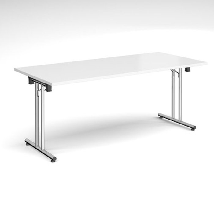 Office Monster | Dams Rectangular folding leg table with chrome legs and straight foot rails 1800mm x 800mm - white Dams Rectangular folding leg table with chrome legs and straight foot rails 1800mm x 800mm - white