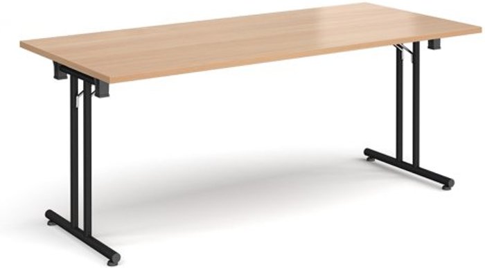 Office Monster | Dams Rectangular folding leg table with black legs and straight foot rails 1800mm x 800mm - beech Dams Rectangular folding leg table with black legs and straight foot rails 1800mm x 800mm - beech