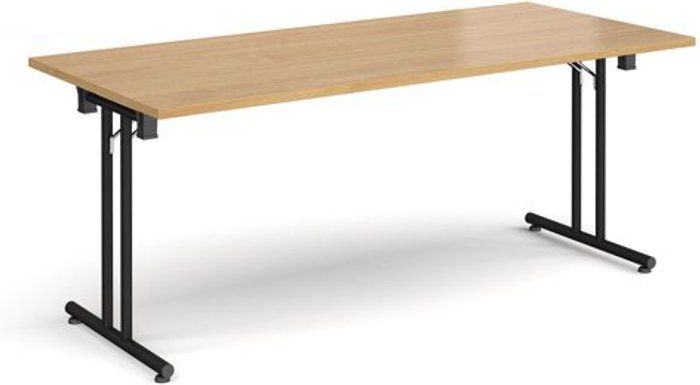 Office Monster | Dams Rectangular folding leg table with black legs and straight foot rails 1800mm x 800mm - oak Dams Rectangular folding leg table with black legs and straight foot rails 1800mm x 800mm - oak