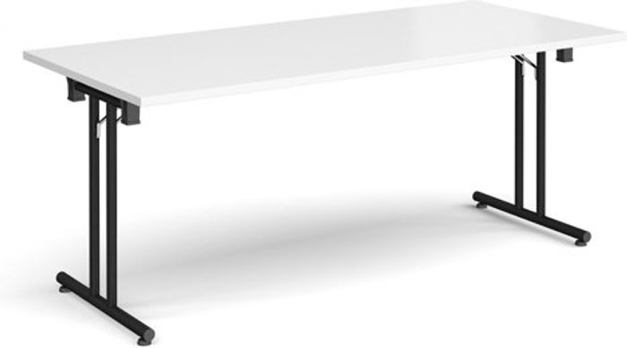 Office Monster | Dams Rectangular folding leg table with black legs and straight foot rails 1800mm x 800mm - white Dams Rectangular folding leg table with black legs and straight foot rails 1800mm x 800mm - white