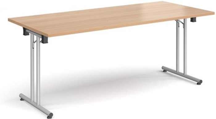 Office Monster | Dams Rectangular folding leg table with silver legs and straight foot rails 1800mm x 800mm - beech Dams Rectangular folding leg table with silver legs and straight foot rails 1800mm x 800mm - beech