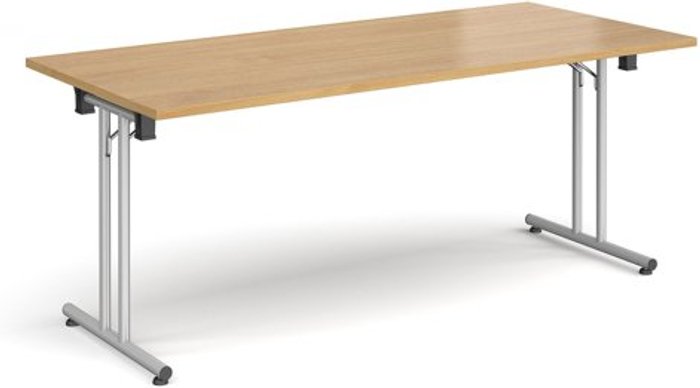 Office Monster | Dams Rectangular folding leg table with silver legs and straight foot rails 1800mm x 800mm - oak Dams Rectangular folding leg table with silver legs and straight foot rails 1800mm x 800mm - oak