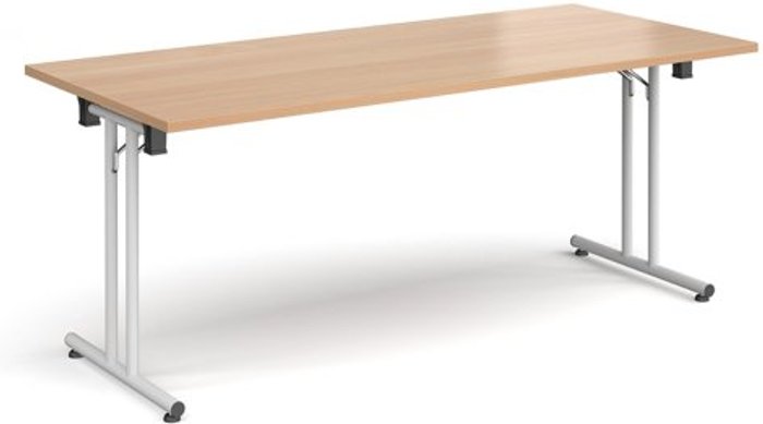 Office Monster | Dams Rectangular folding leg table with white legs and straight foot rails 1800mm x 800mm - beech Dams Rectangular folding leg table with white legs and straight foot rails 1800mm x 800mm - beech