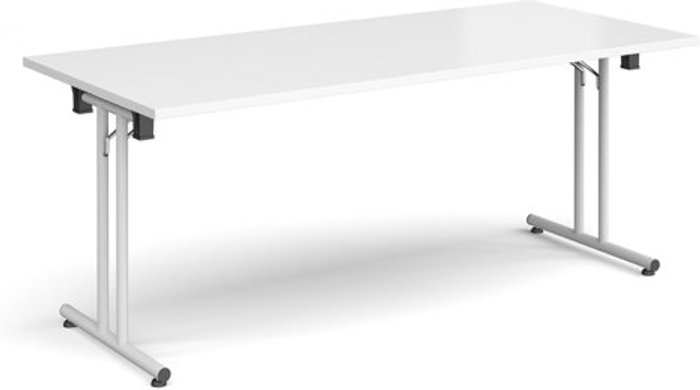 Office Monster | Dams Rectangular folding leg table with white legs and straight foot rails 1800mm x 800mm - white Dams Rectangular folding leg table with white legs and straight foot rails 1800mm x 800mm - white