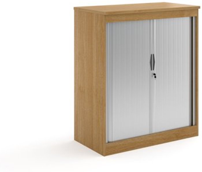 Office Monster | Systems Systems horizontal tambour door cupboard 1200mm high - oak Systems Systems horizontal tambour door cupboard 1200mm high - oak